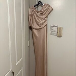 Amsale One Shoulder Champagne Satin Gown